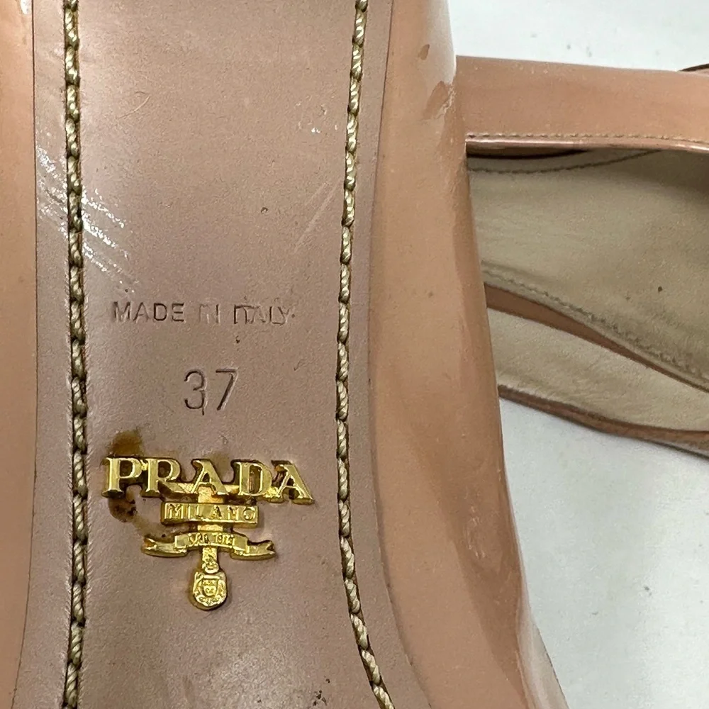 Prada Rose Patent Leather Braided Bow Kitten Heels Size 37 - Picture 12 of 13